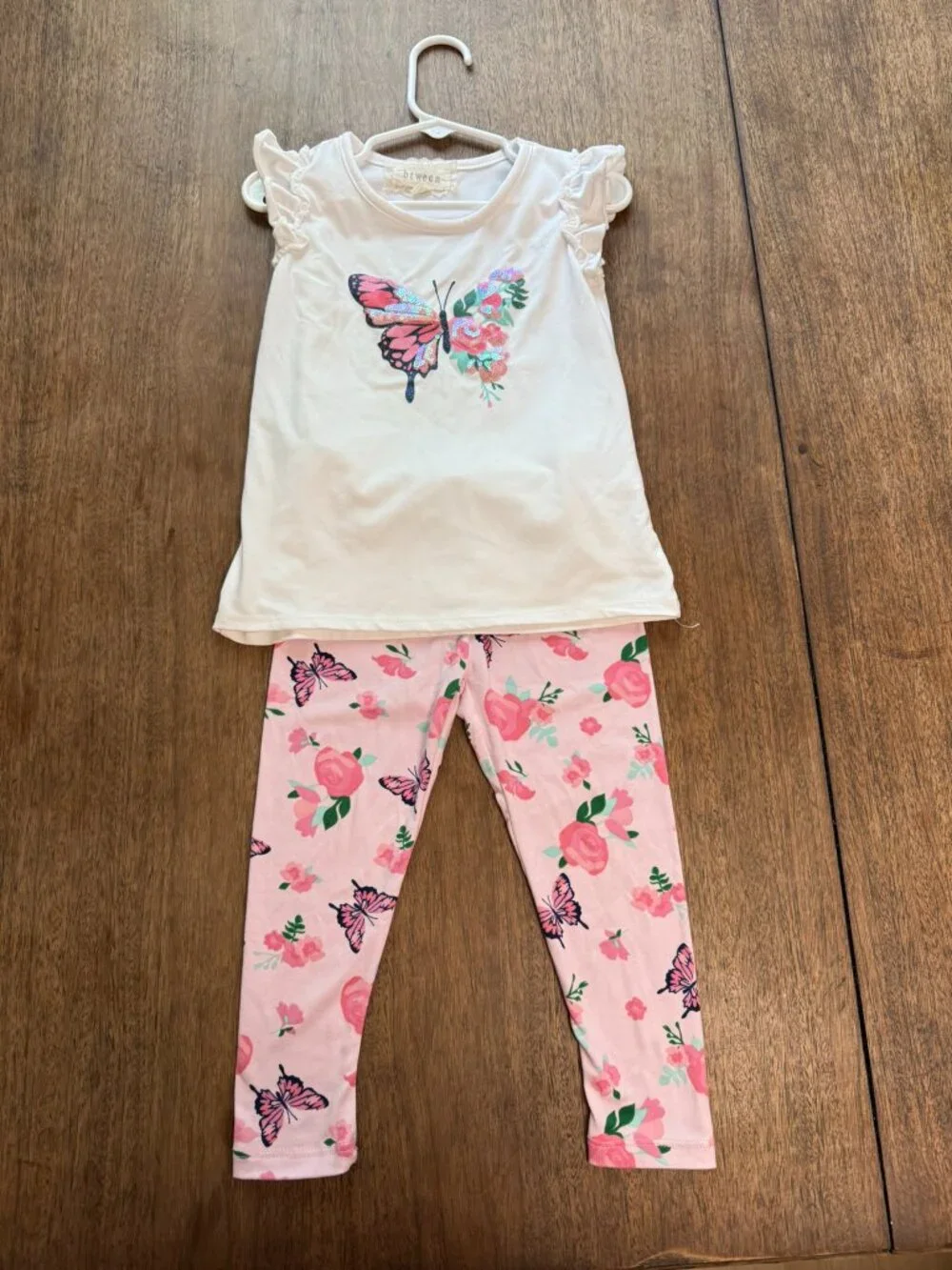 Girls White top w/ Pink Butterfly & Pink Butterfly Print Leggings Set Size 2T - Picture 5 of 7